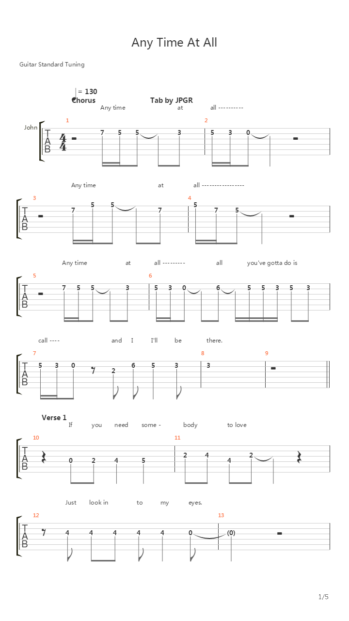 Anytime At All吉他谱
