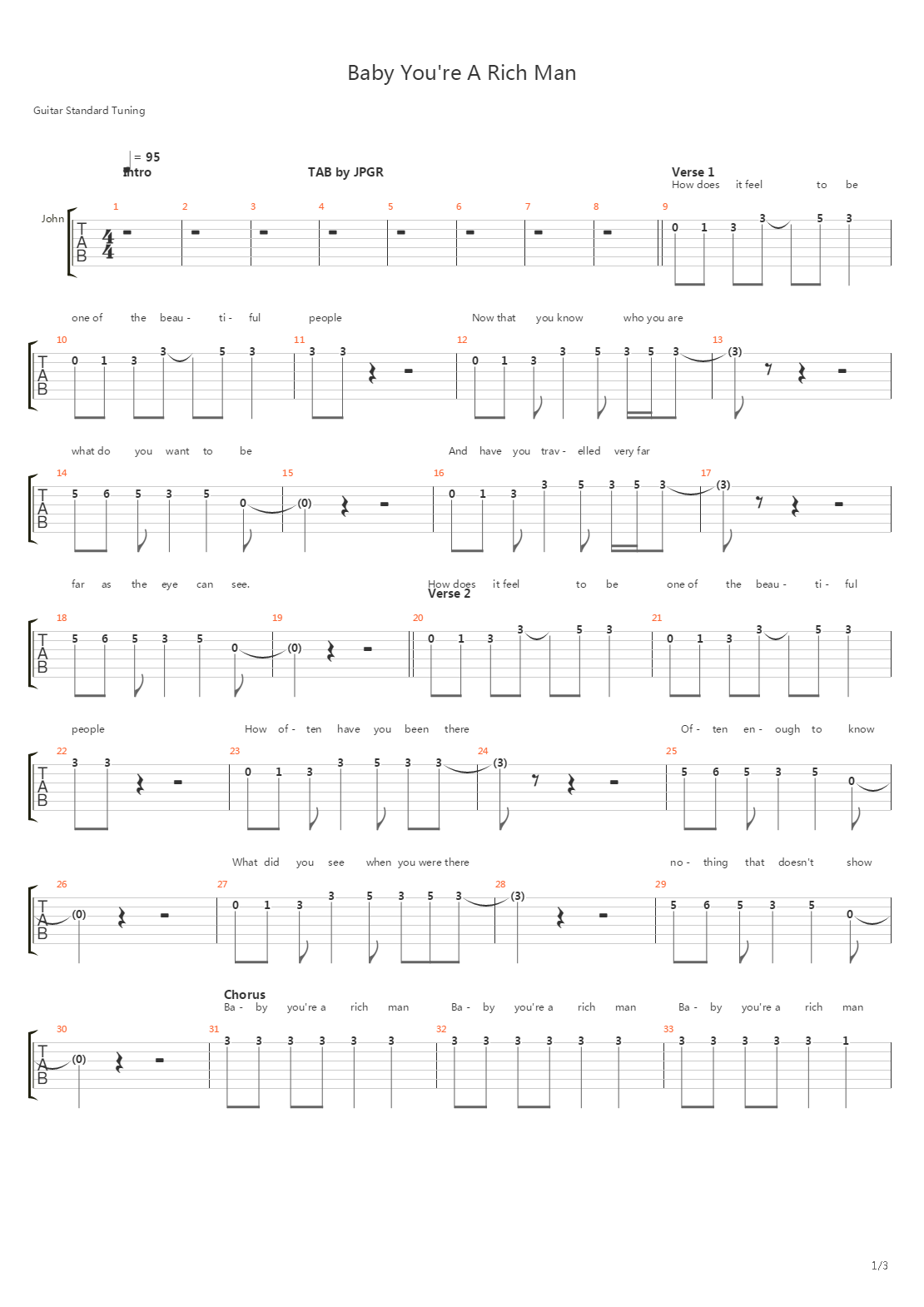 Baby Youre A Rich Man吉他谱
