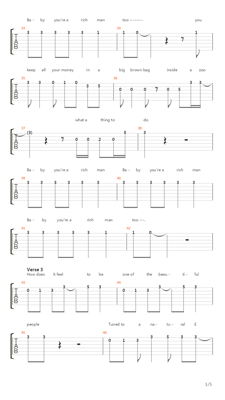 Baby Youre A Rich Man吉他谱