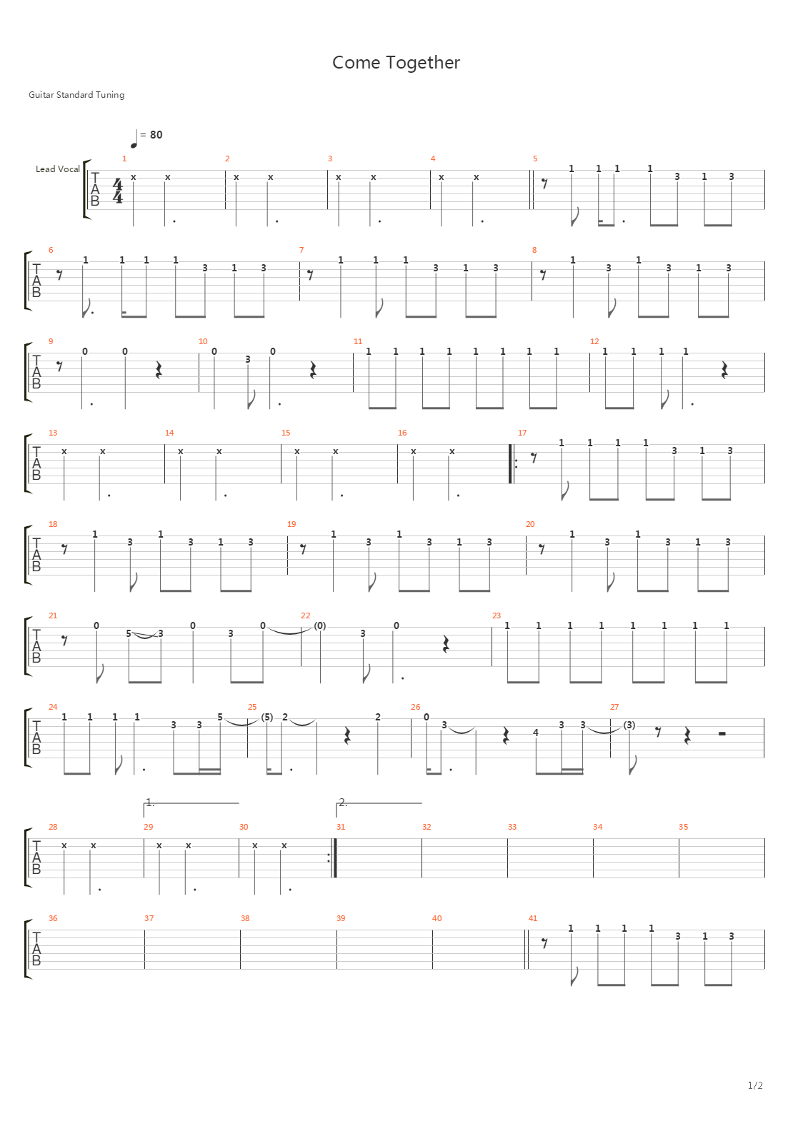 Come Together吉他谱