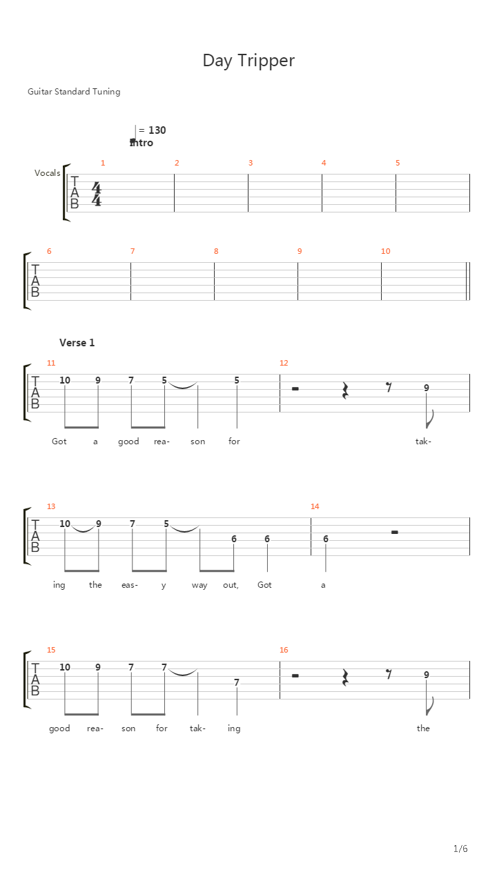 Day Tripper吉他谱