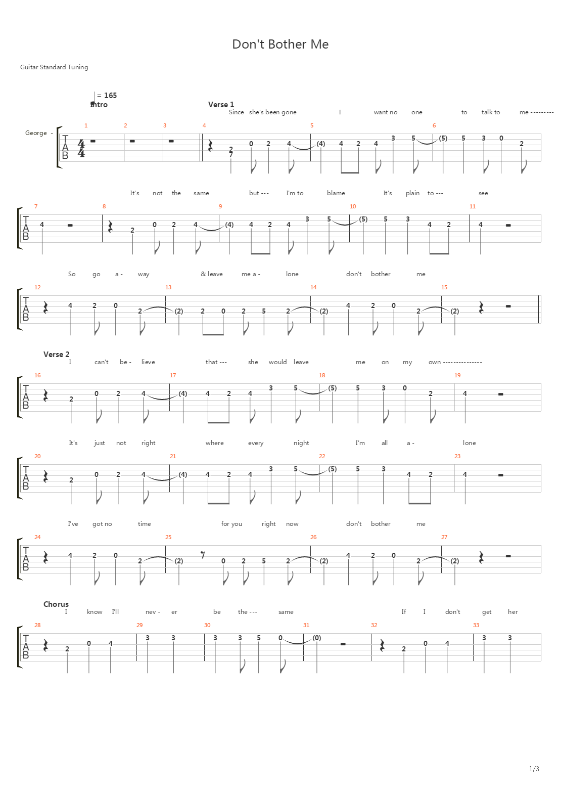 Dont Bother Me吉他谱