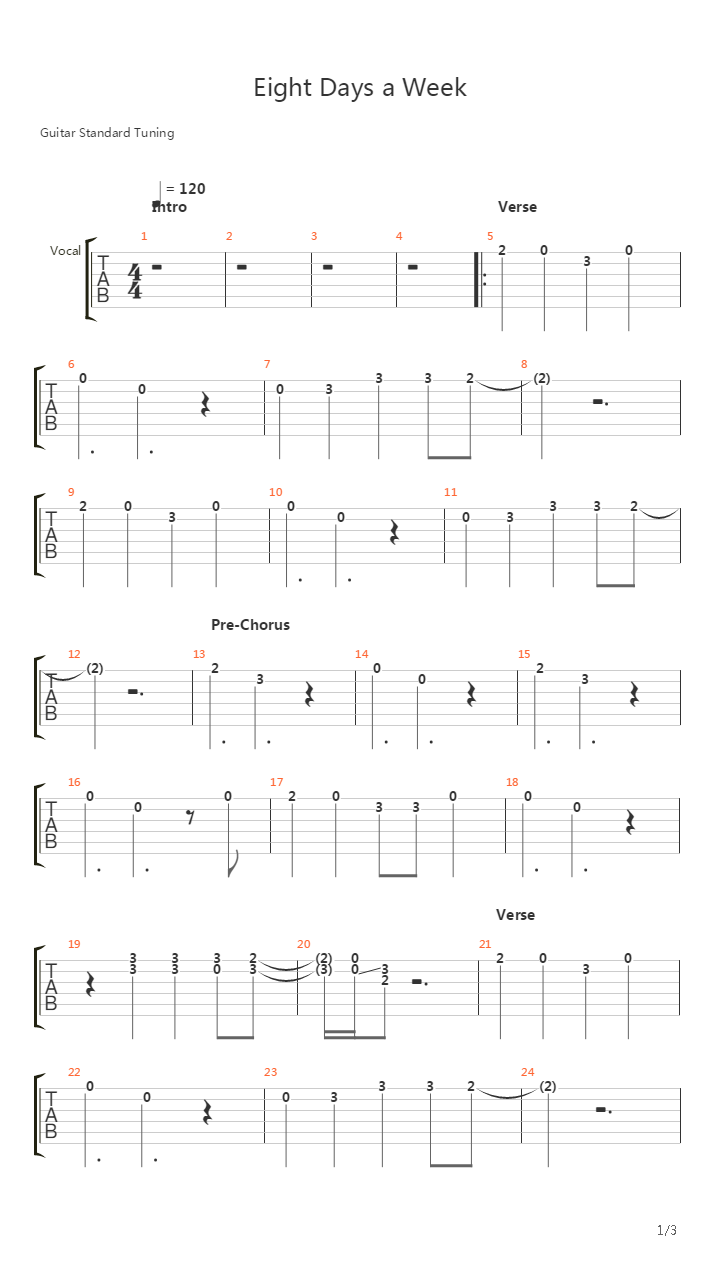 Eight Days A Week吉他谱