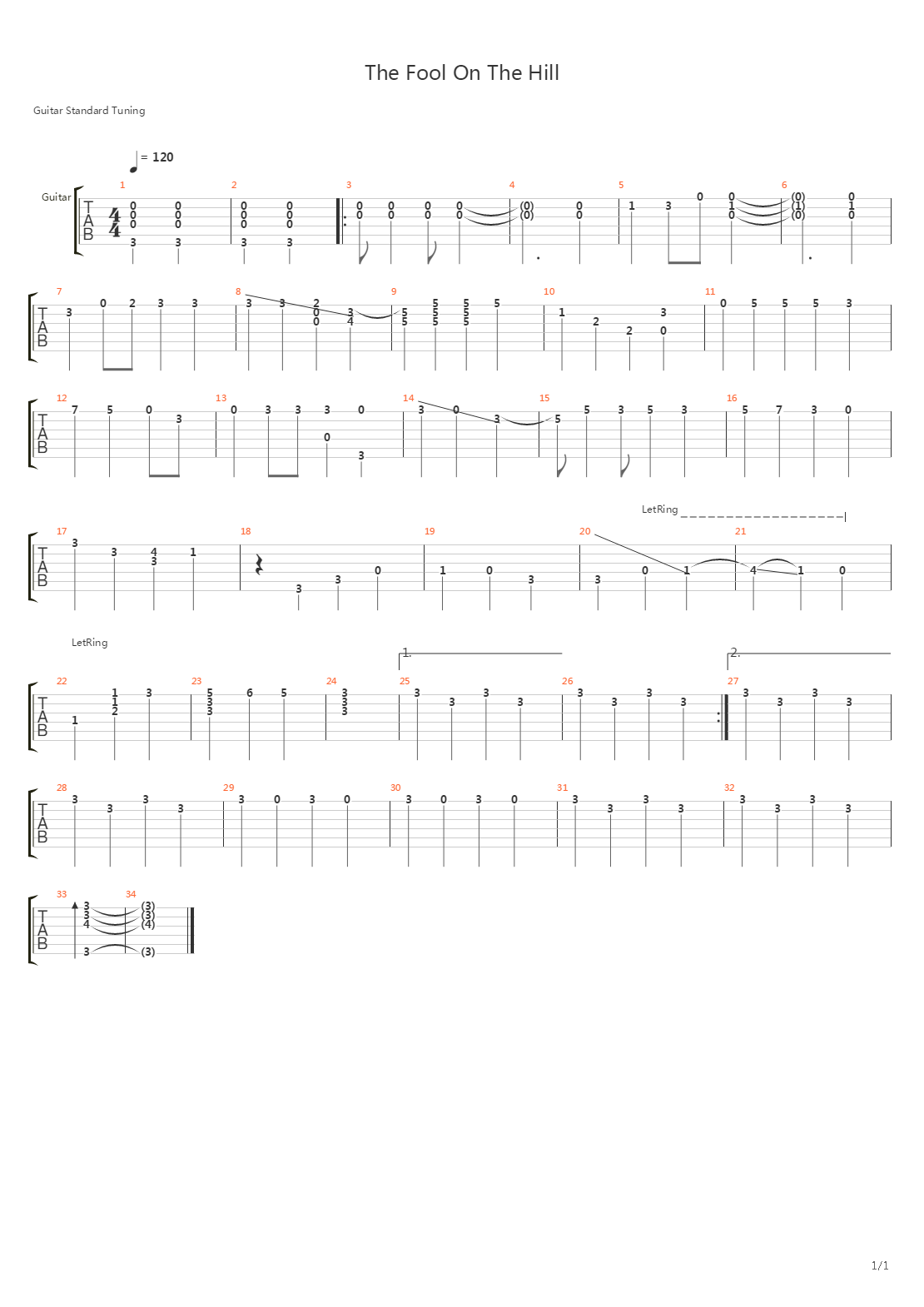 Fool On The Hill Acoustic吉他谱