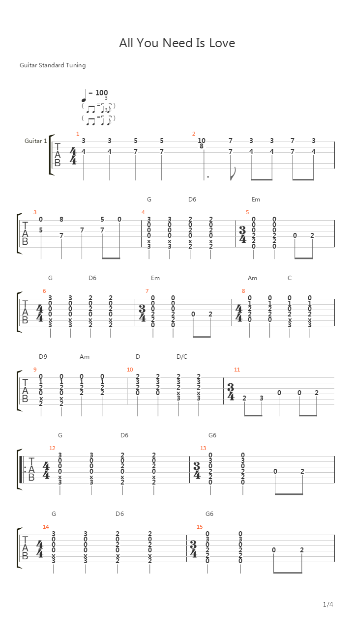 All You Need Is Love吉他谱