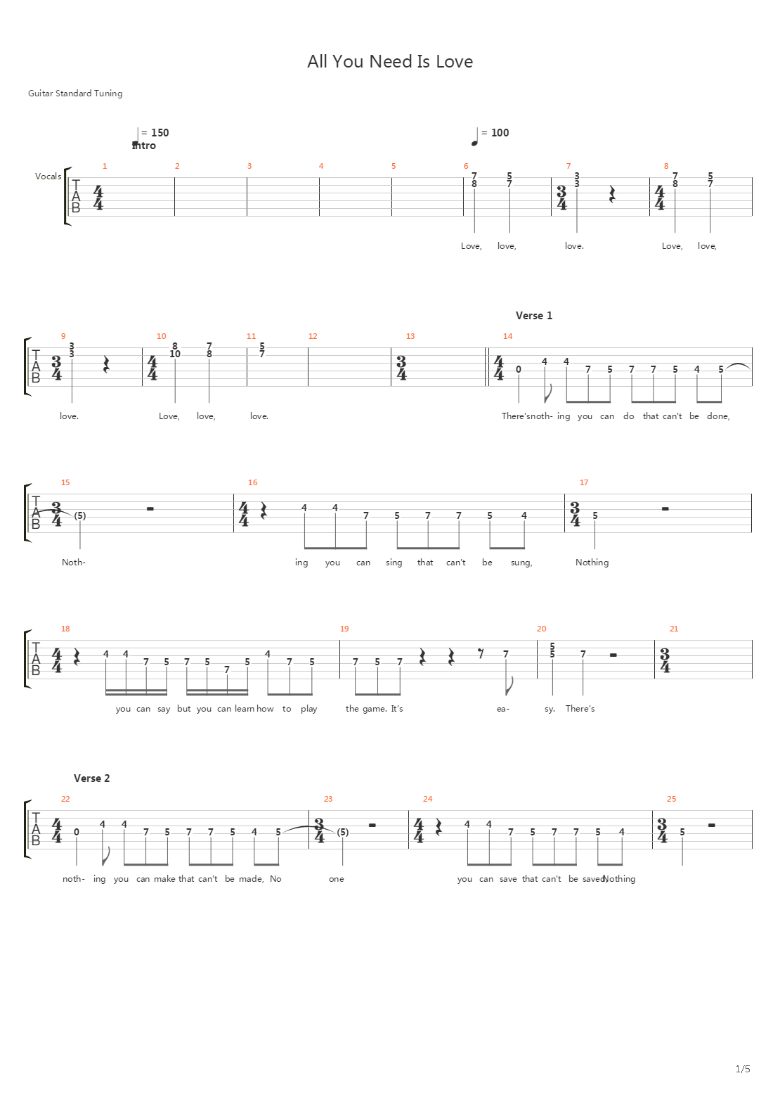 All You Need Is Love吉他谱
