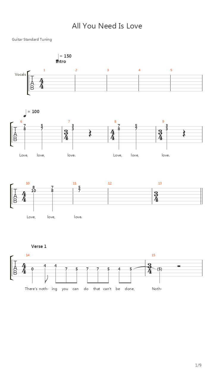 All You Need Is Love吉他谱