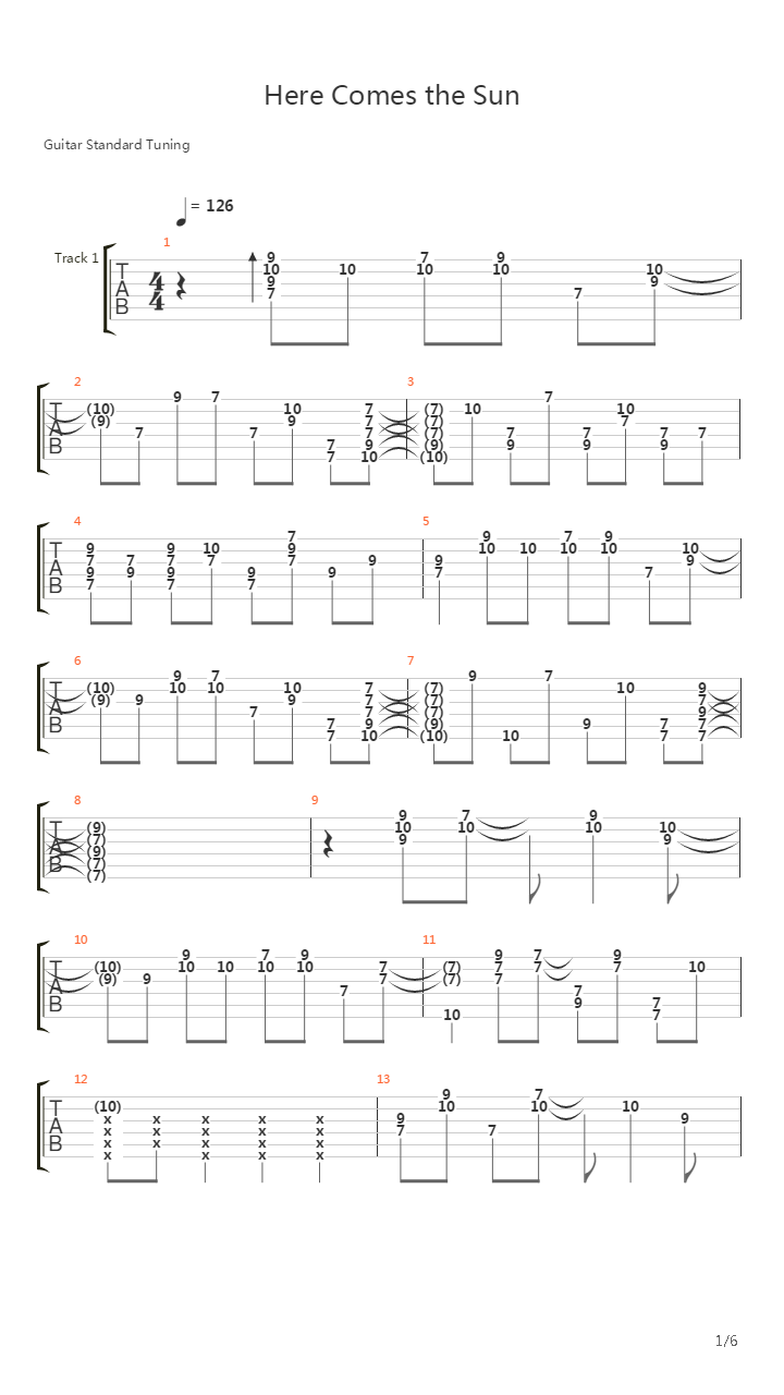 Here Comes The Sun吉他谱