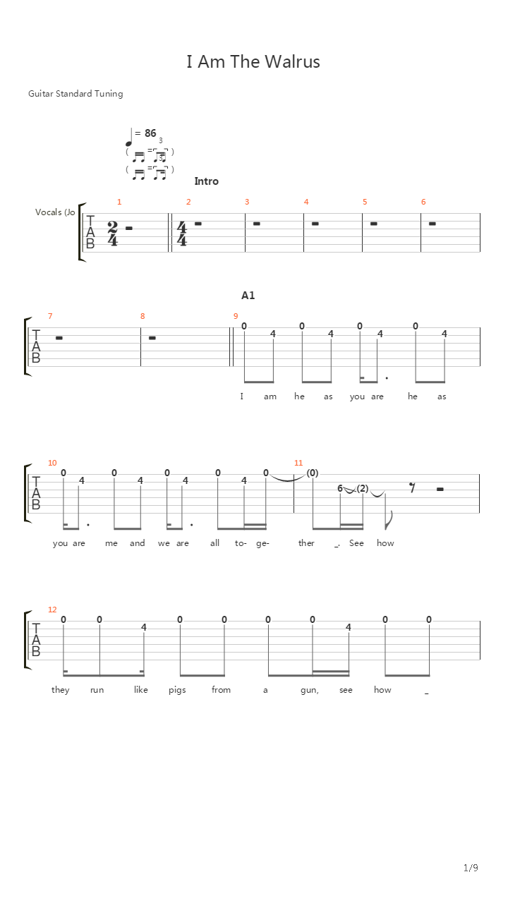 I Am The Walrus吉他谱