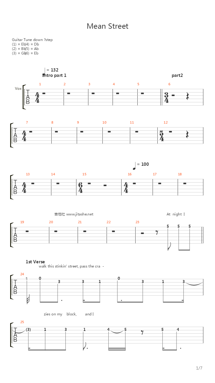 Mean Street吉他谱