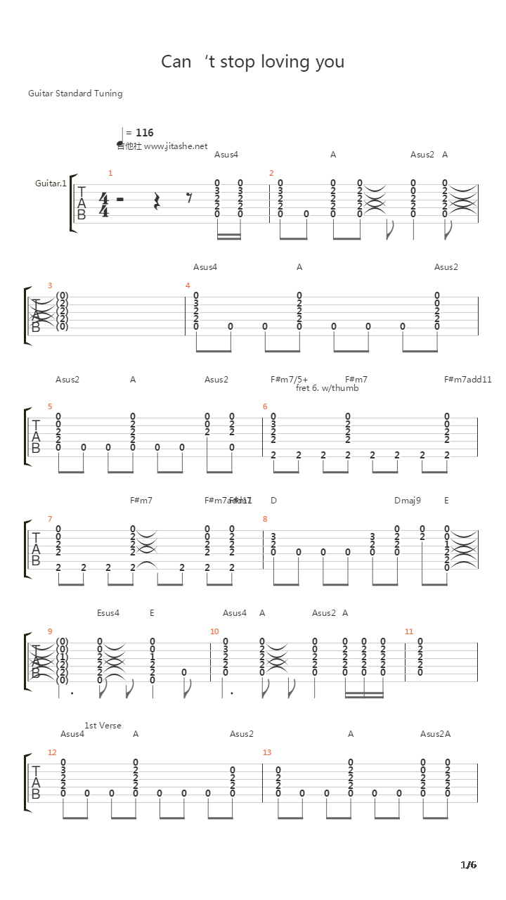 Can't stop loving you吉他谱