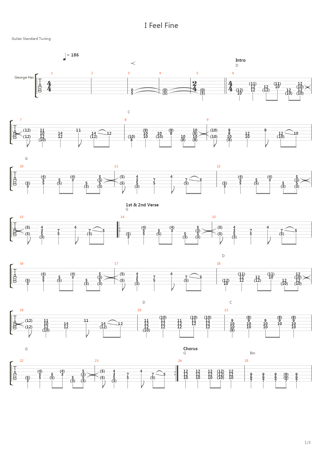 I Feel Fine吉他谱