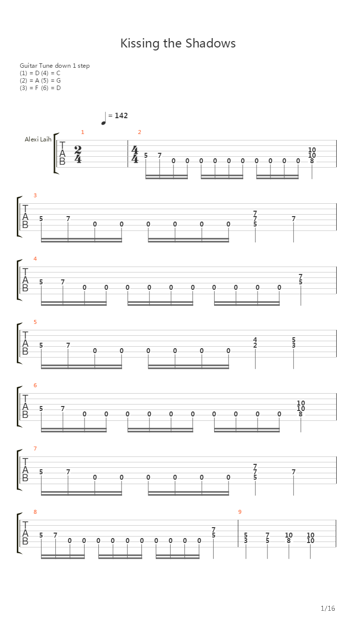 Kissing the Shadows吉他谱