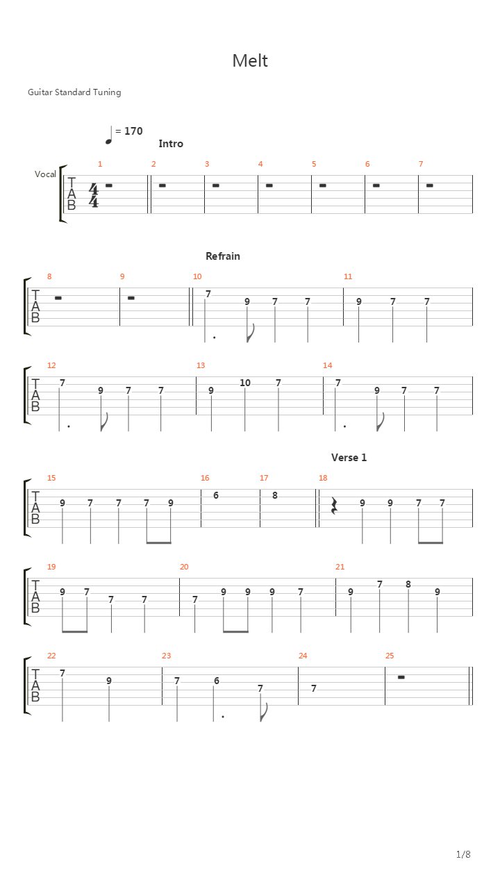 初音ミク - メルト(Melt)吉他谱