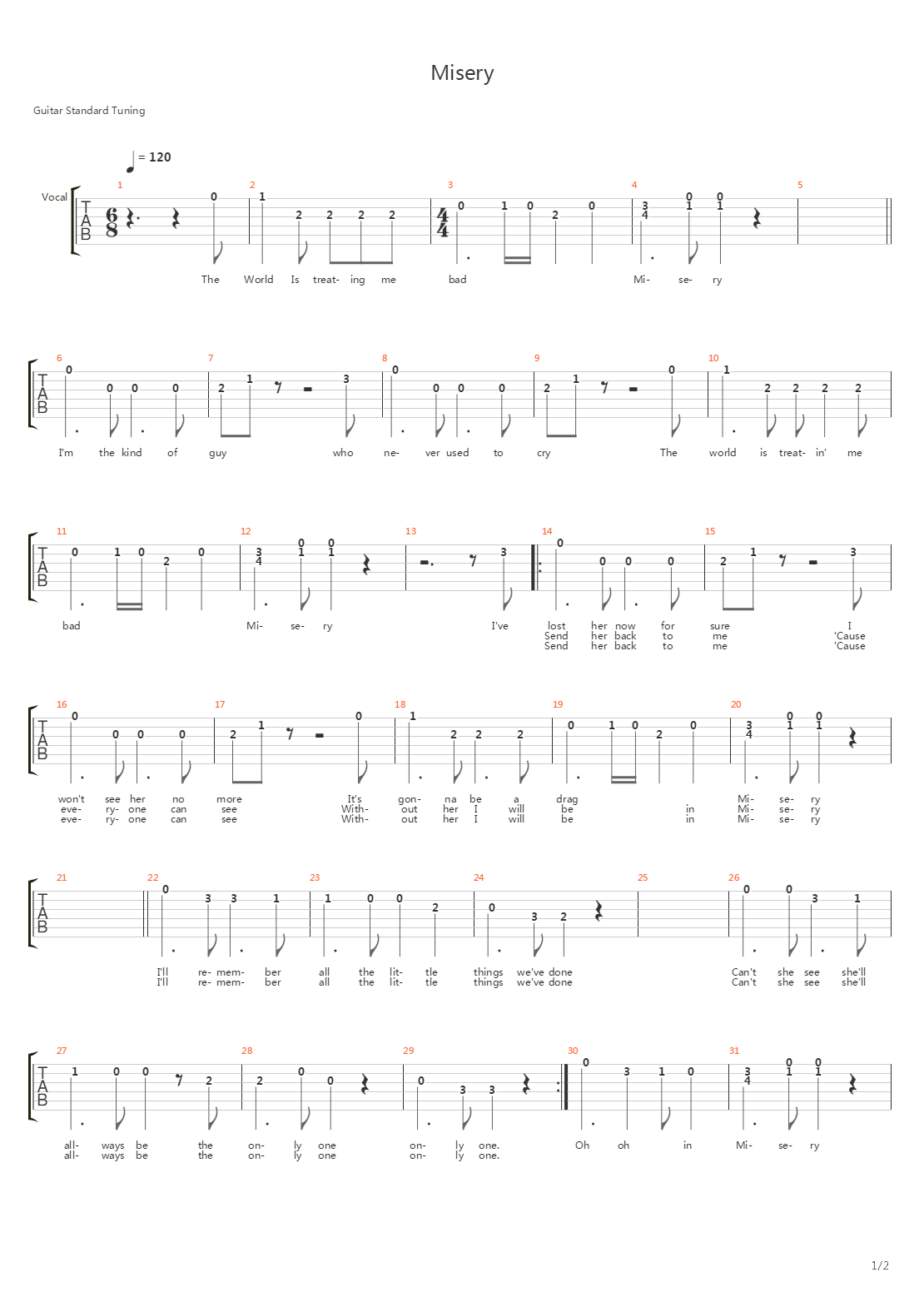 Misery吉他谱
