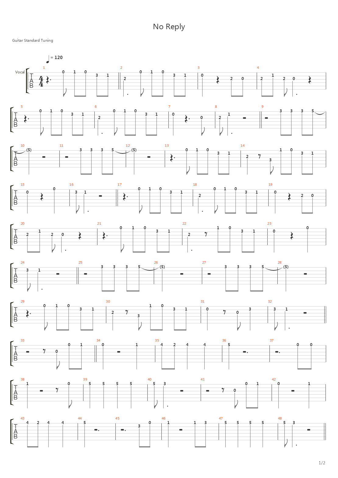 No Reply吉他谱