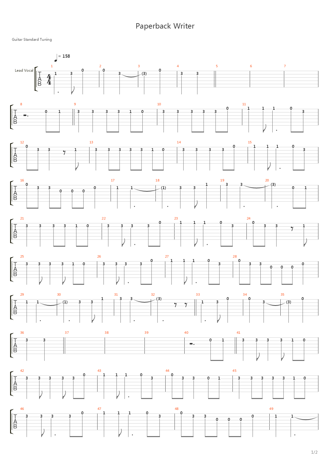 Paperback Writer吉他谱