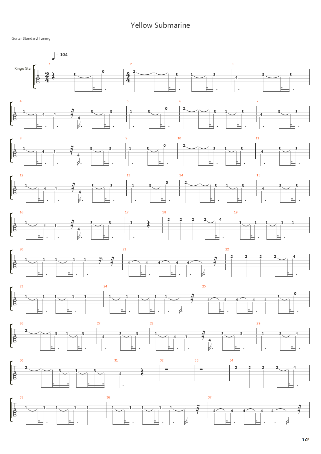 Yellow Submarine吉他谱