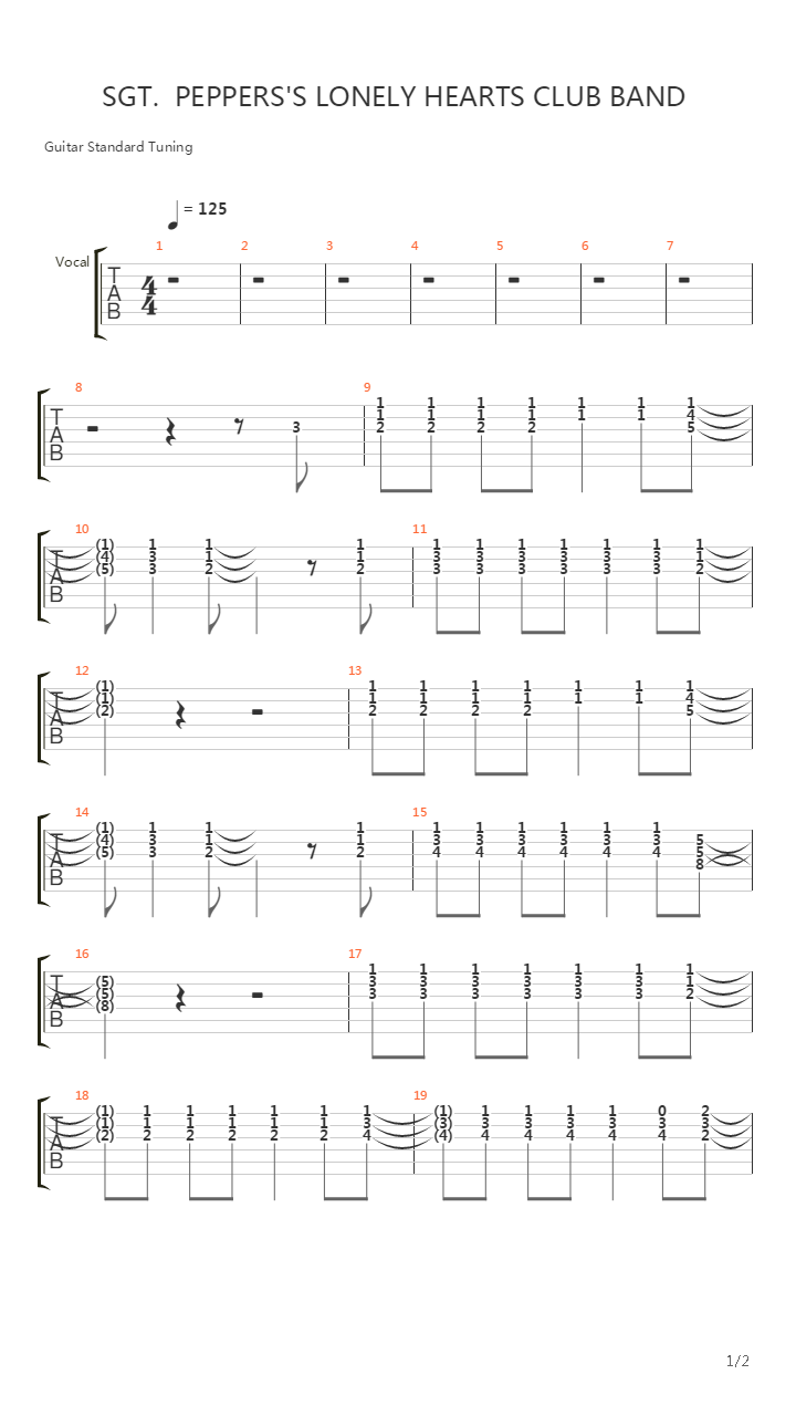 Sgt Peppers Lonely Hearts Club Band吉他谱