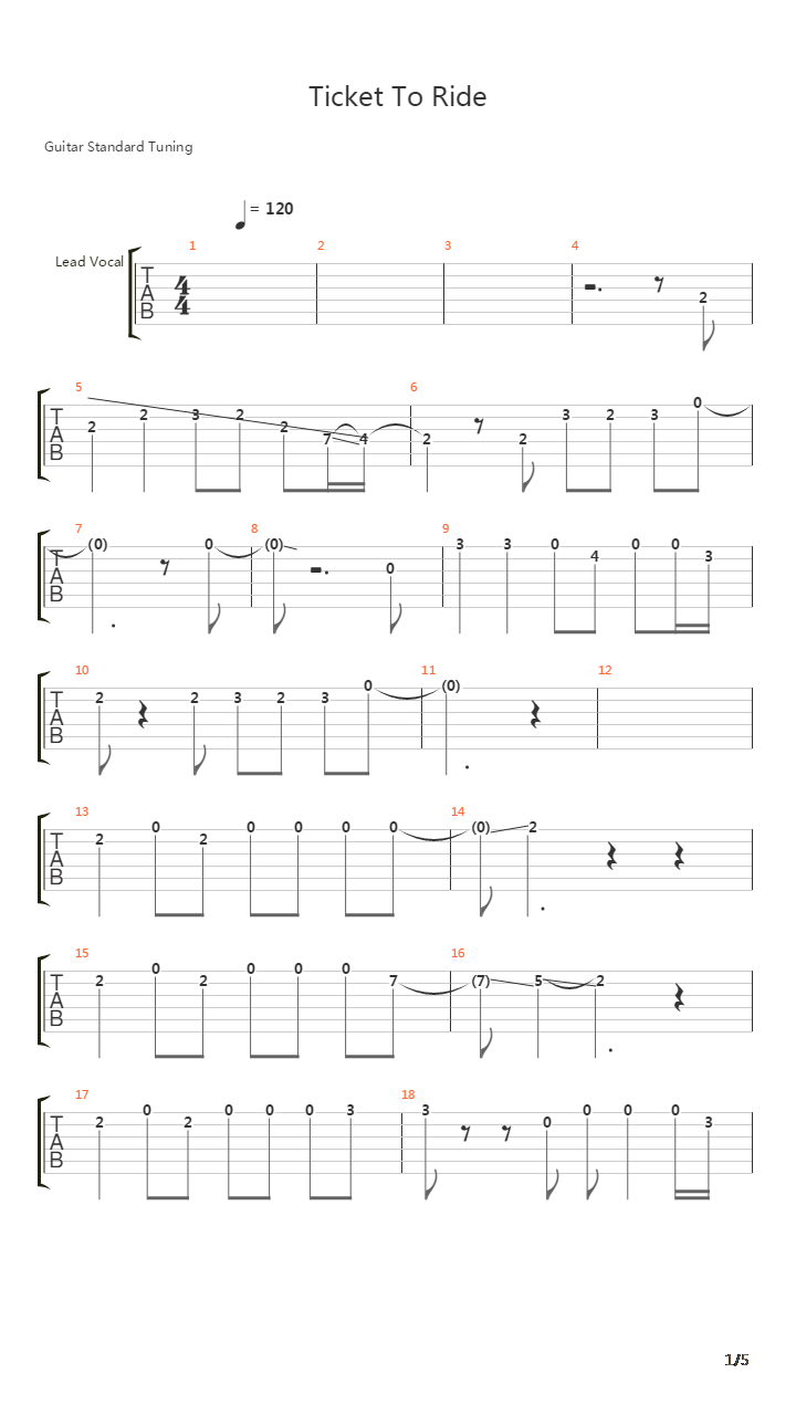 Ticket To Ride吉他谱