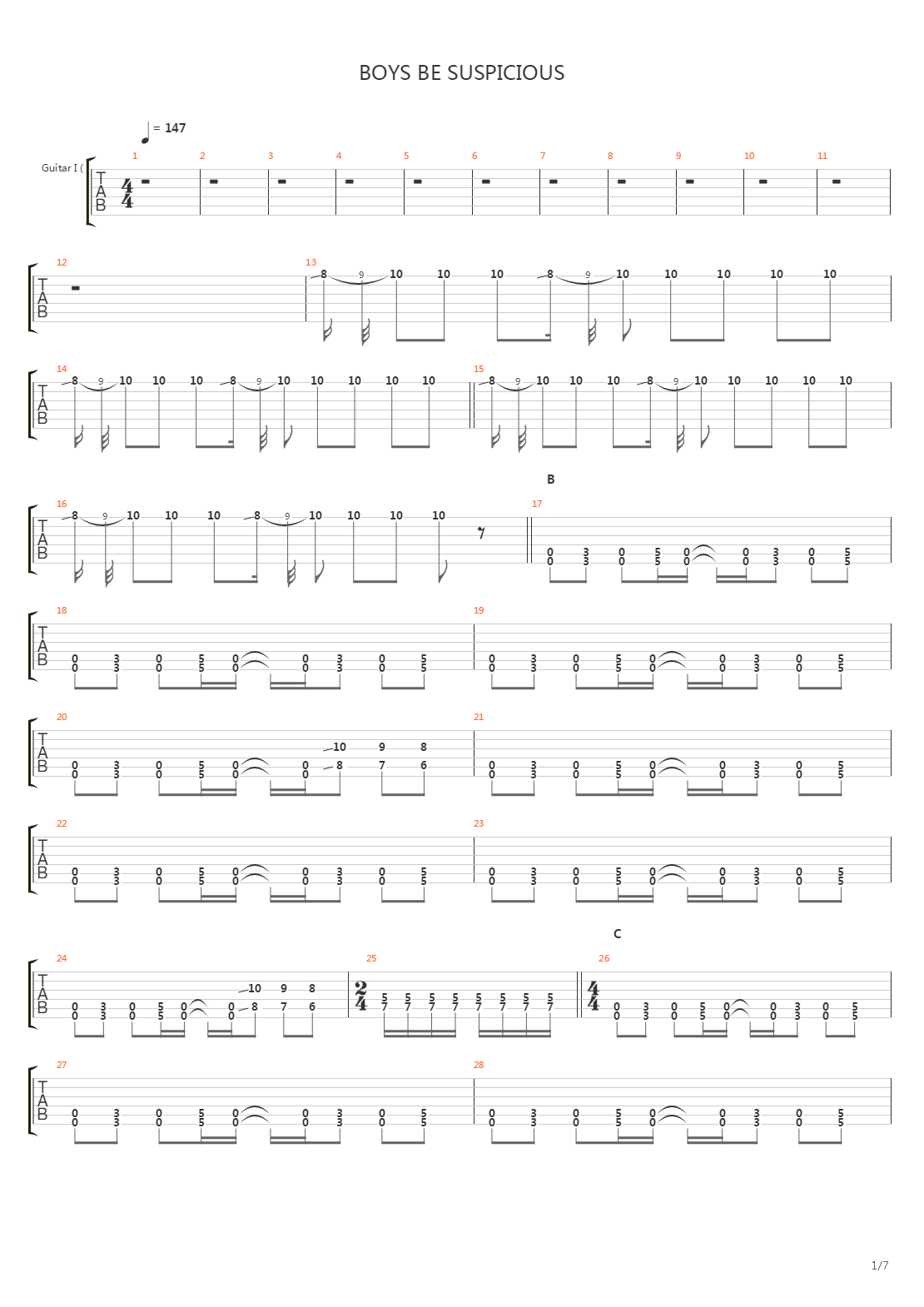 Boys Be Suspicious吉他谱