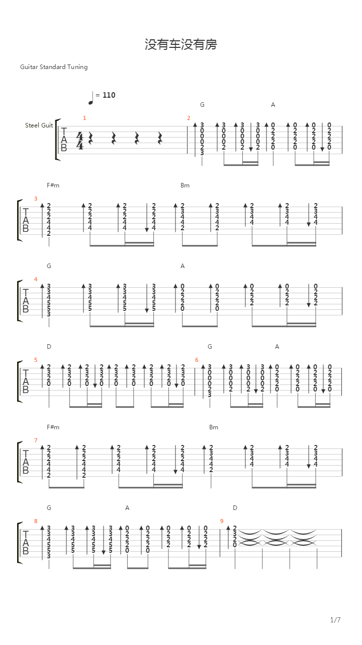 没有车没有房吉他谱