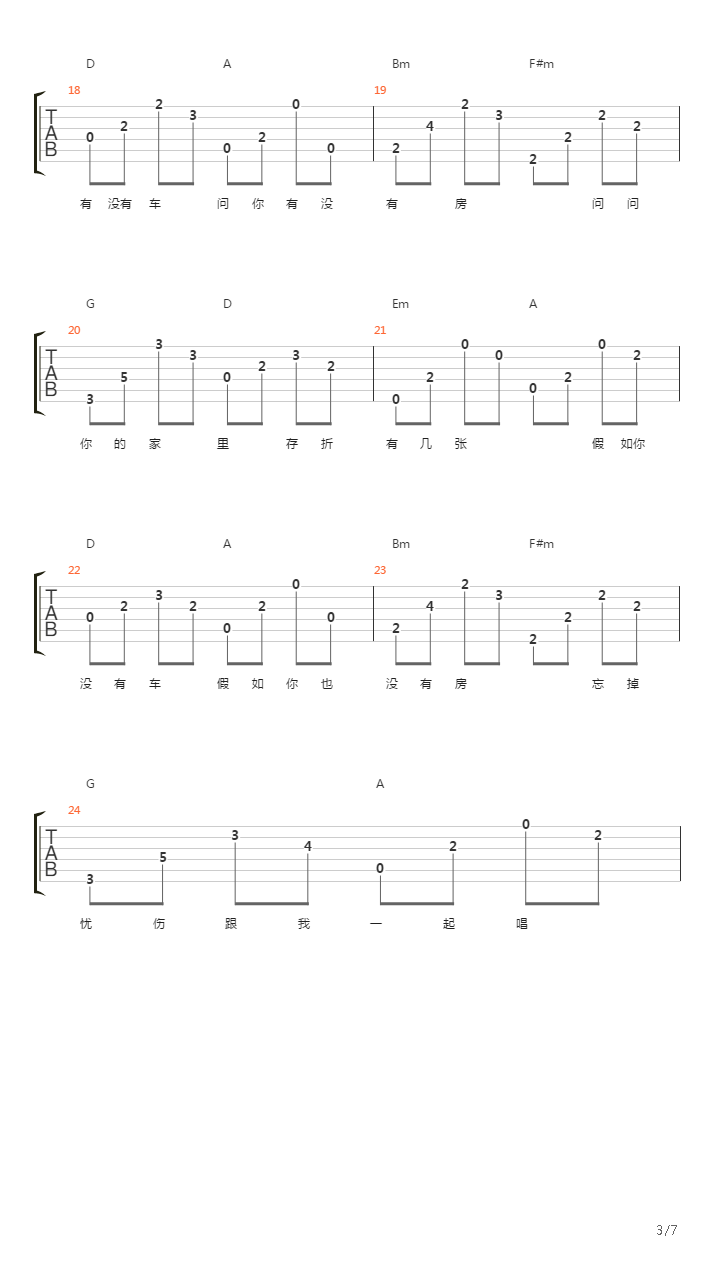 没有车没有房吉他谱