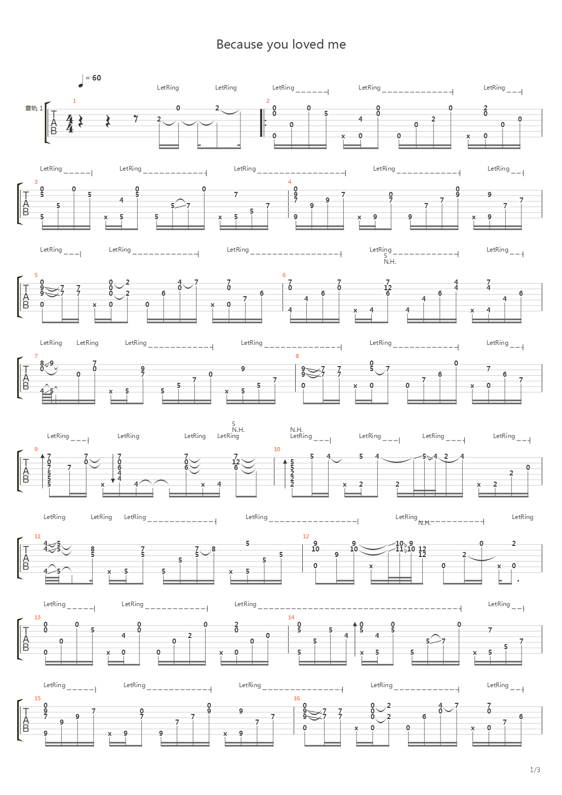 Because you loved me吉他谱
