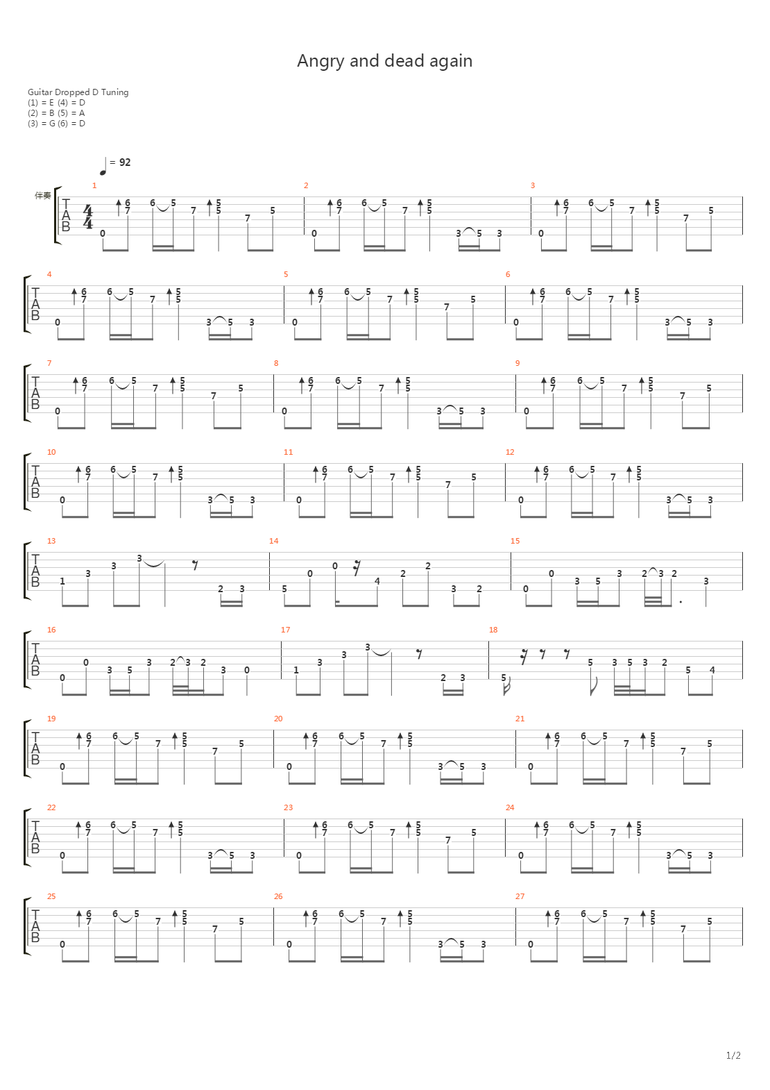 Angry And Dead Again吉他谱