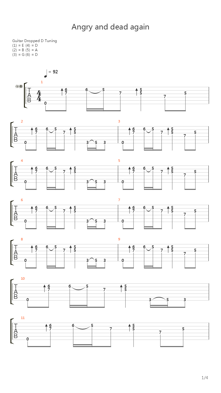 Angry And Dead Again吉他谱