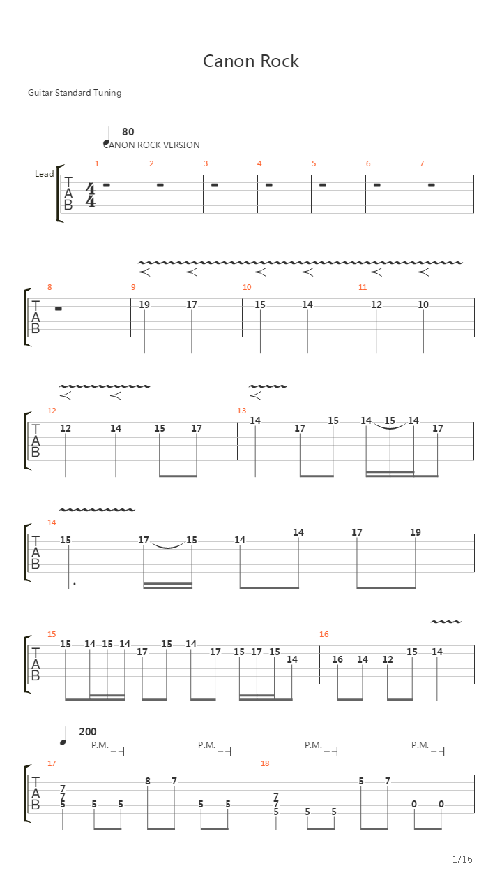 卡农 摇滚版(Canon Rock)吉他谱