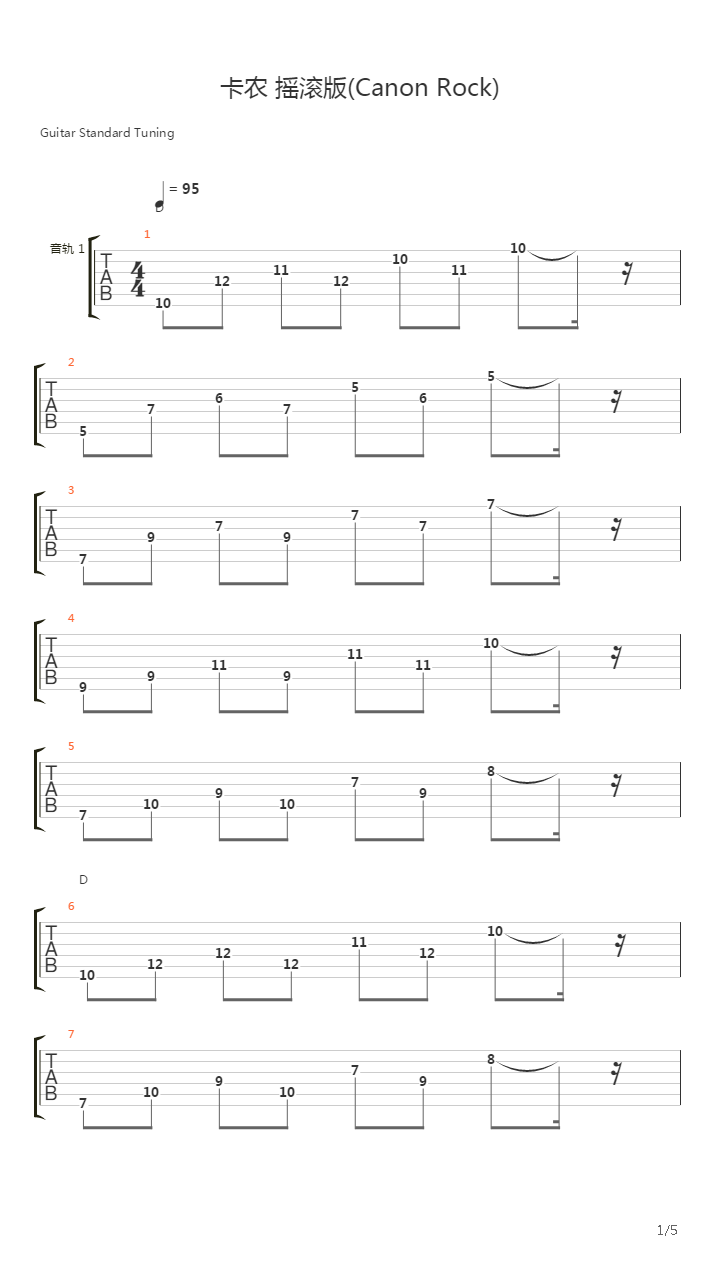 卡农 摇滚版(Canon Rock)吉他谱