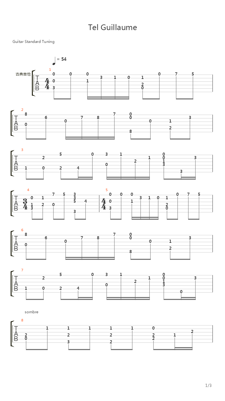 Tel Guillaume吉他谱