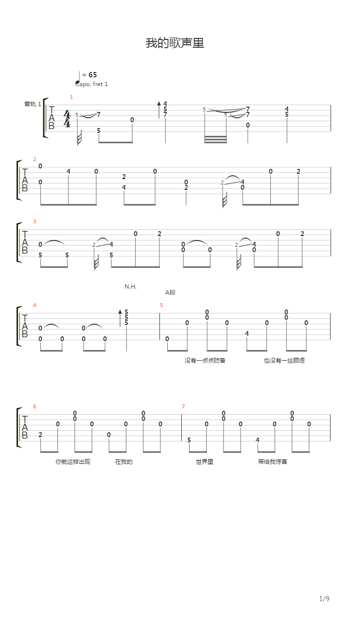 我的歌声里吉他谱