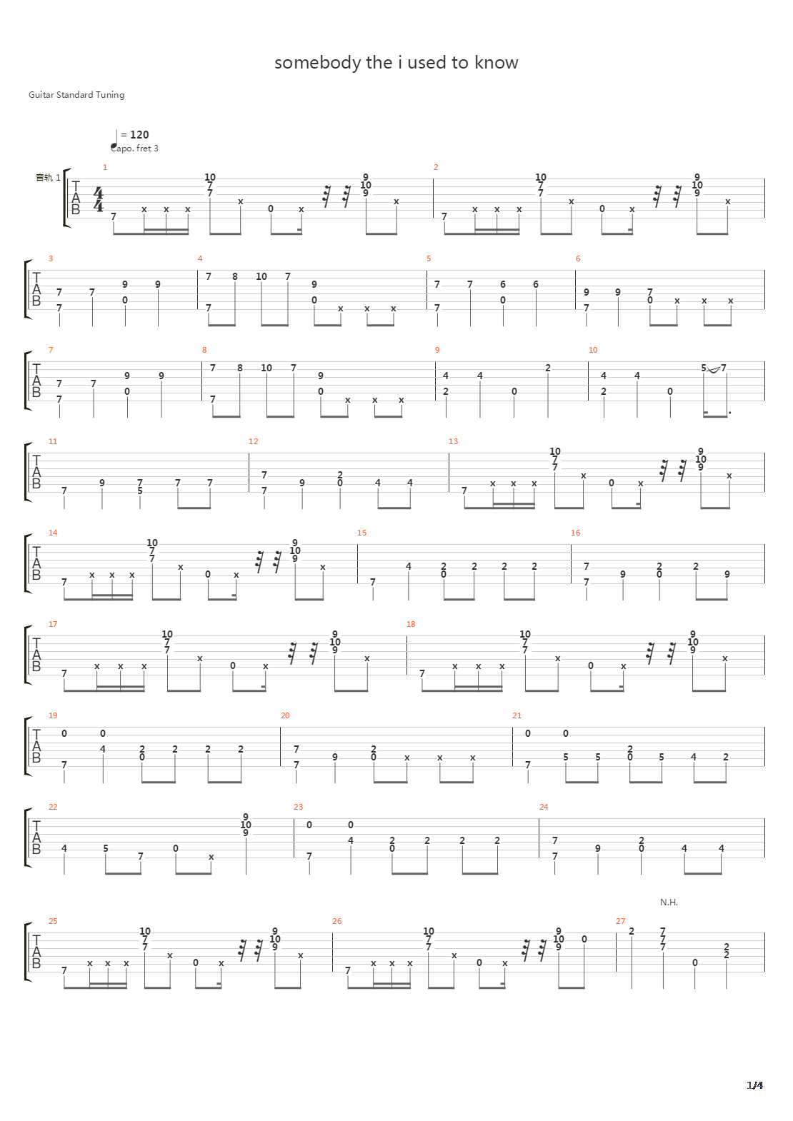 Somebody That I Used To Know吉他谱