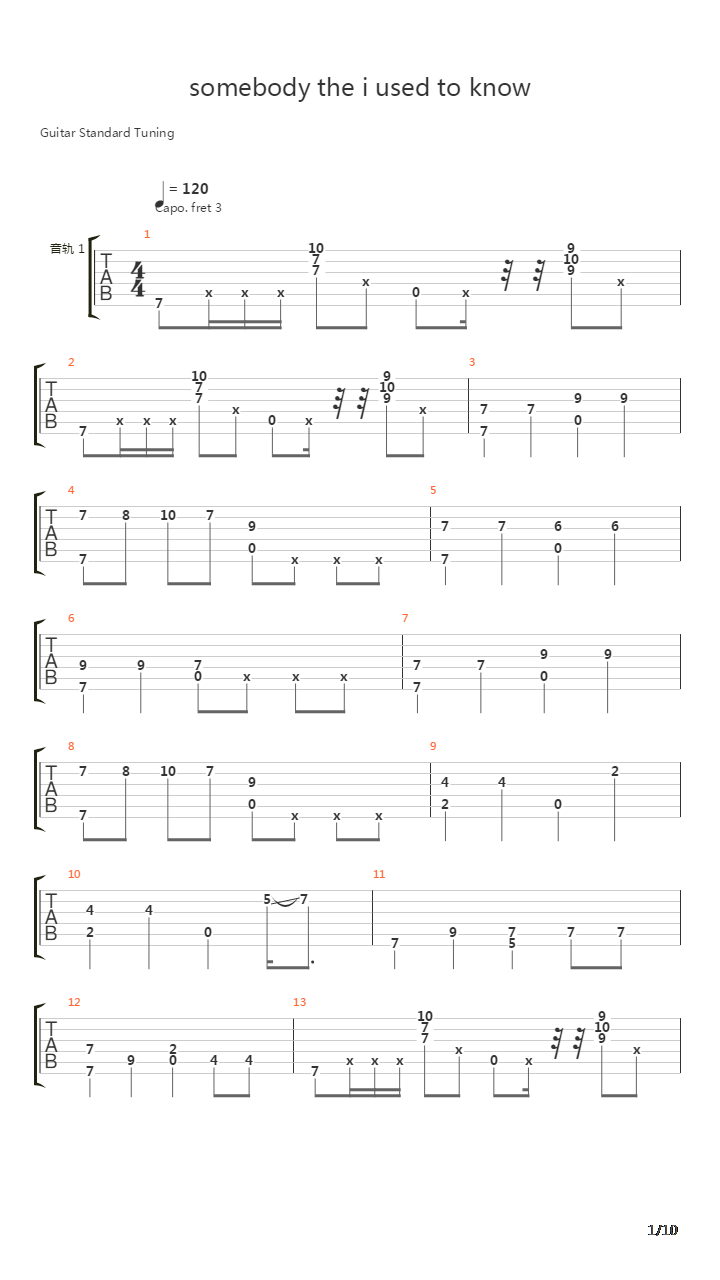 Somebody That I Used To Know吉他谱
