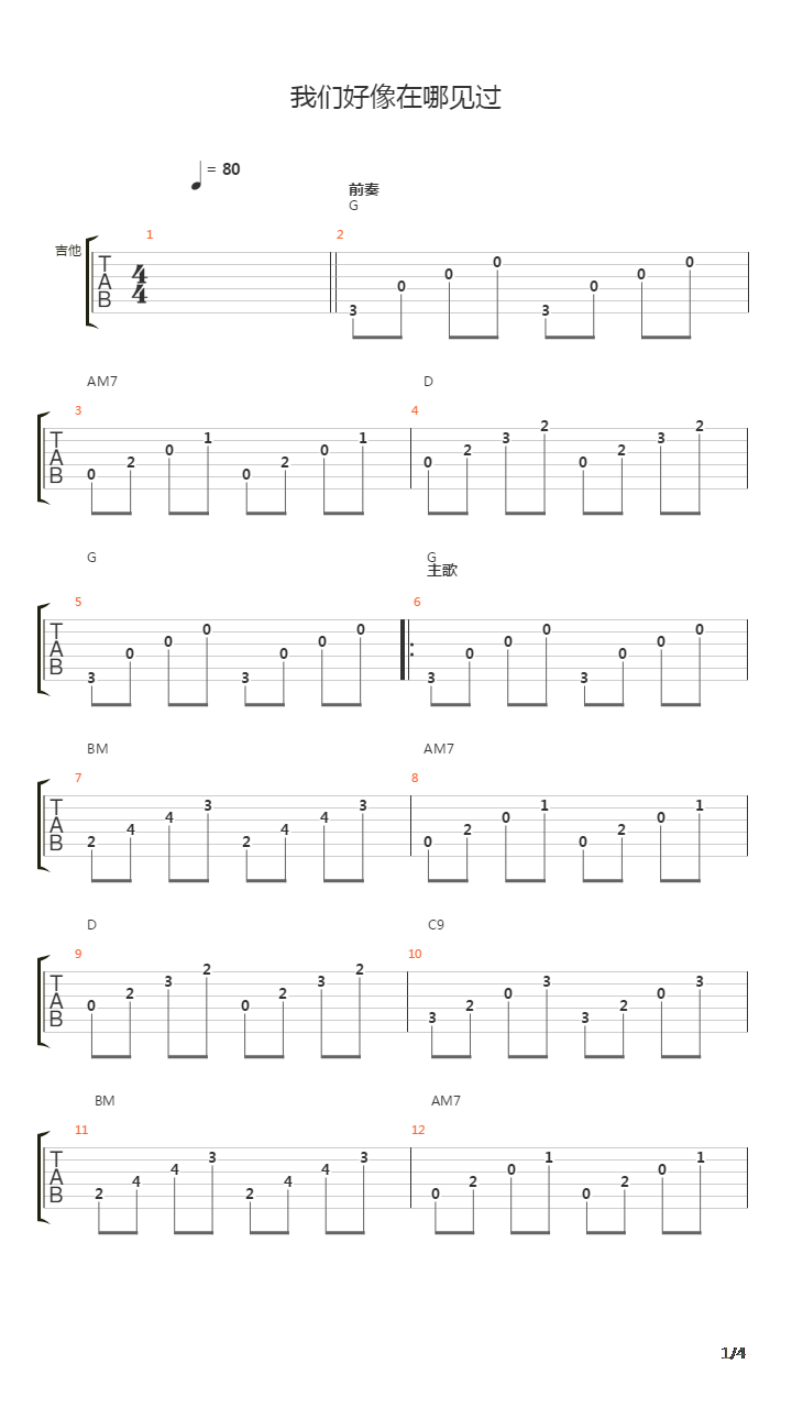 我们好像在哪见过吉他谱