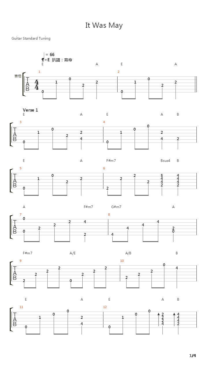 It Was May吉他谱