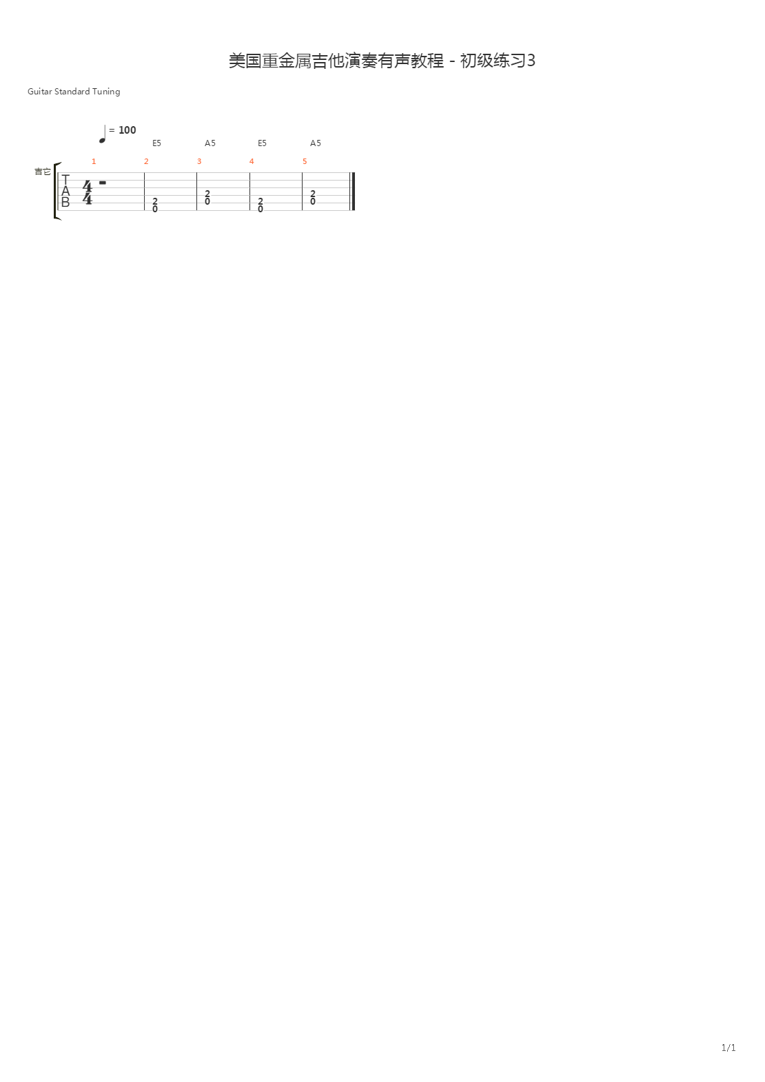 美国重金属吉他演奏有声教程 - 初级练习3吉他谱