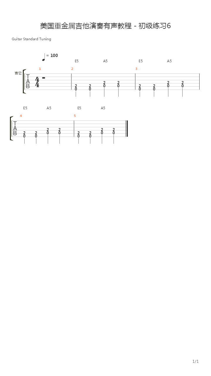 美国重金属吉他演奏有声教程 - 初级练习6吉他谱
