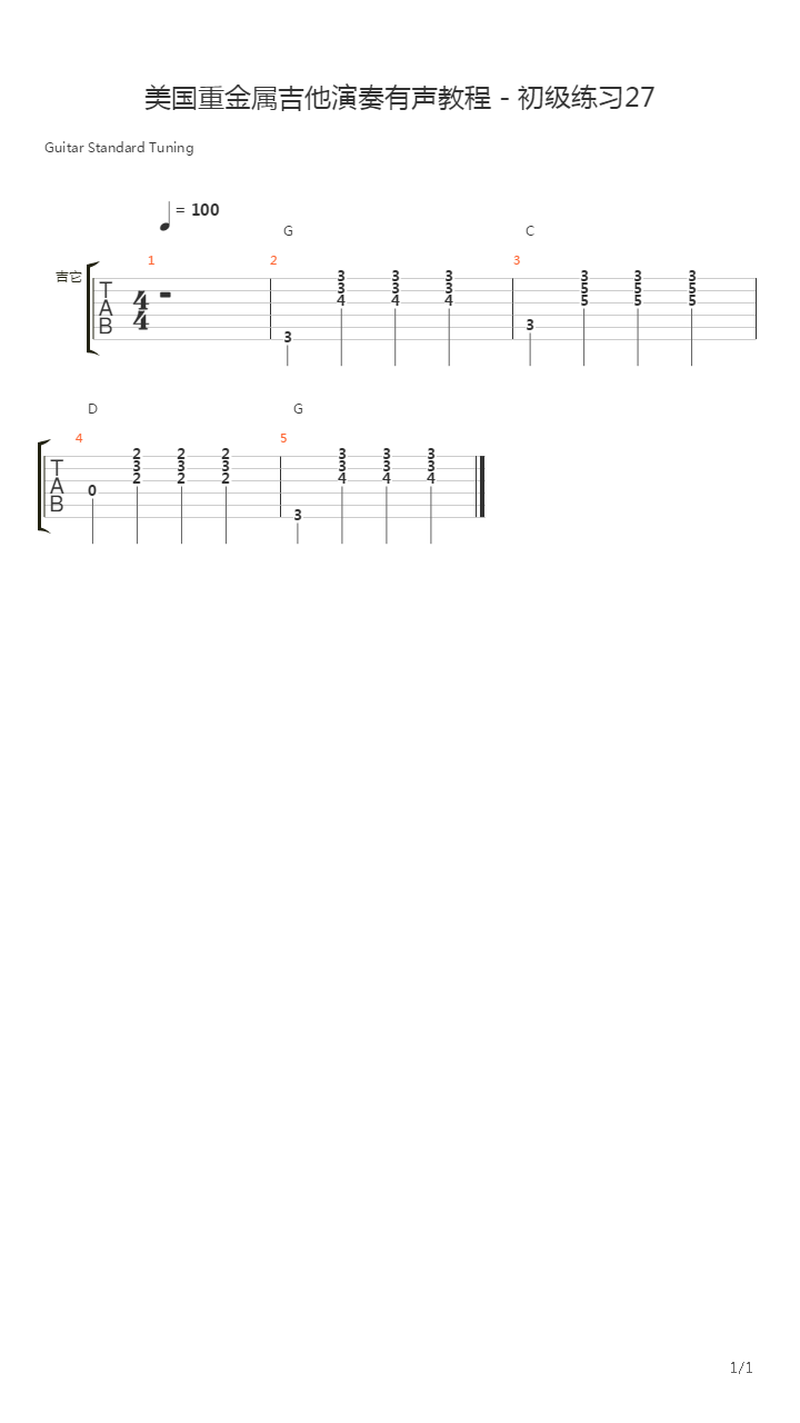 美国重金属吉他演奏有声教程 - 初级练习27吉他谱
