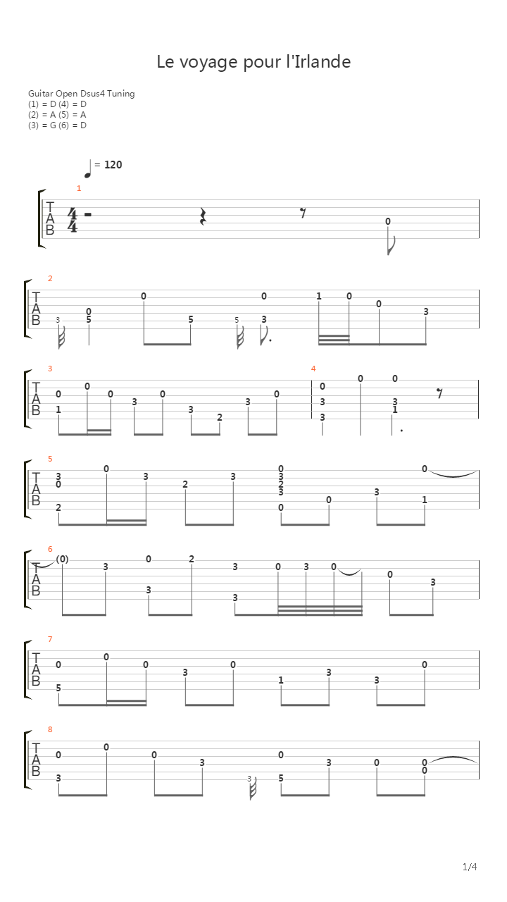 Le voyage pour l'Irlande吉他谱