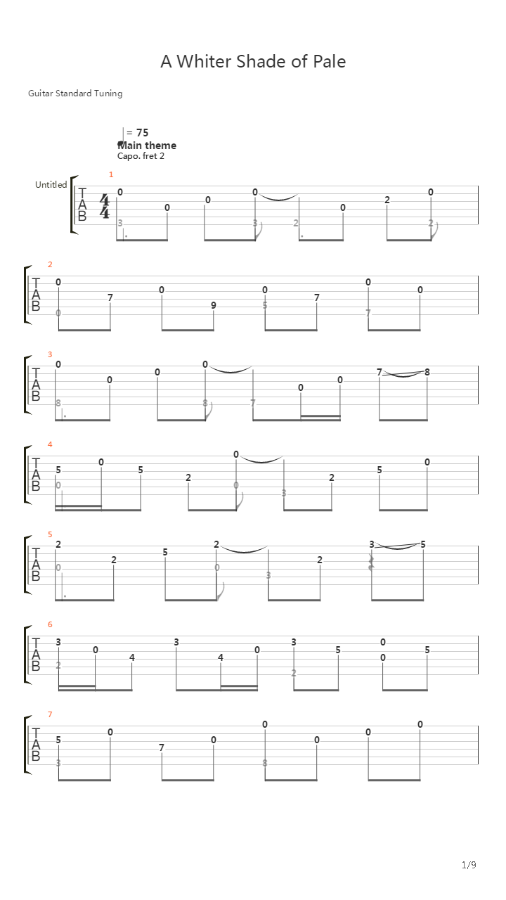 A Whiter Shade of Pale吉他谱