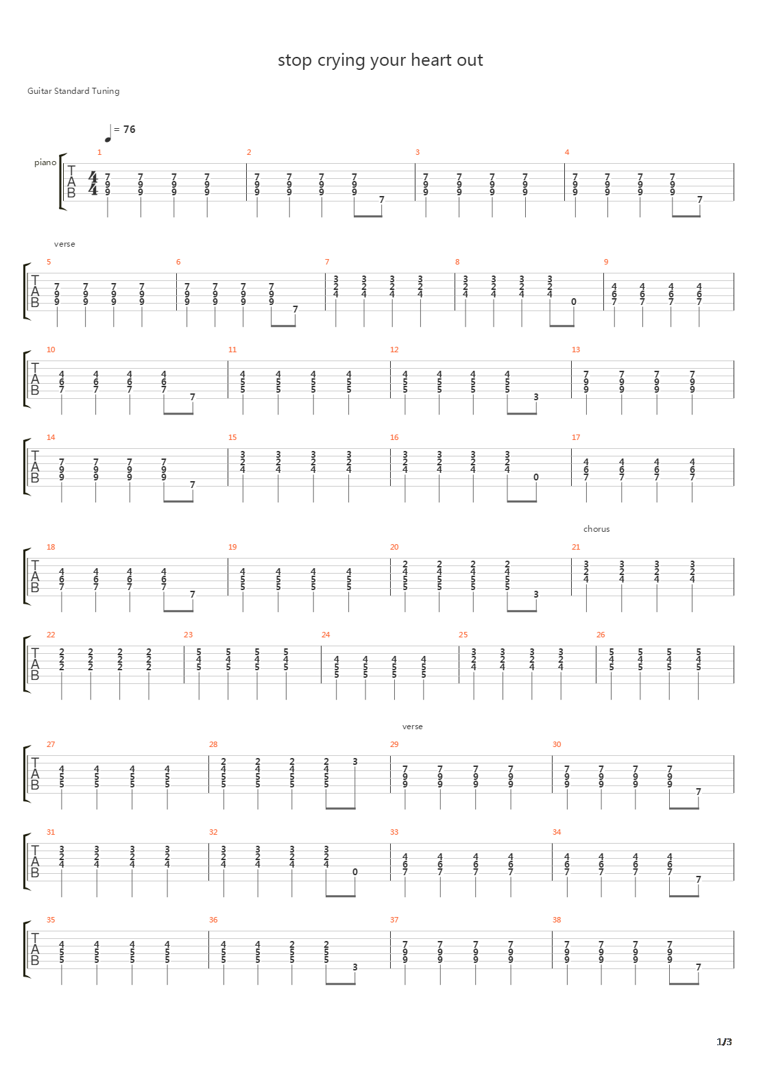 Stop Crying Your Heart Out吉他谱