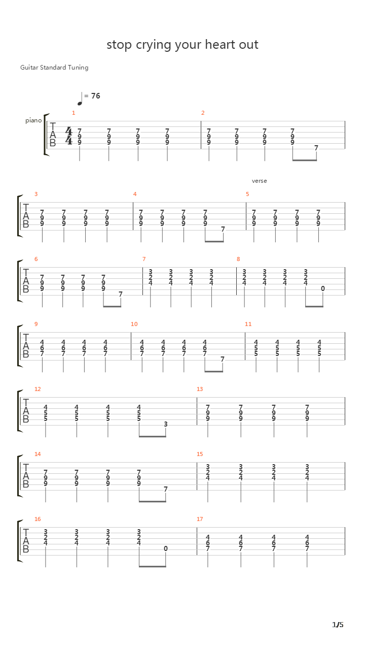 Stop Crying Your Heart Out吉他谱