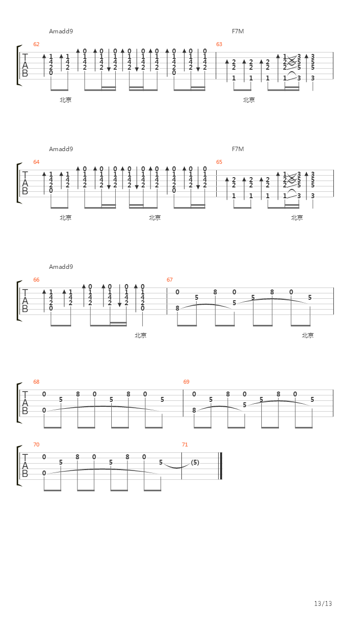 北京北京(原创编曲版)吉他谱