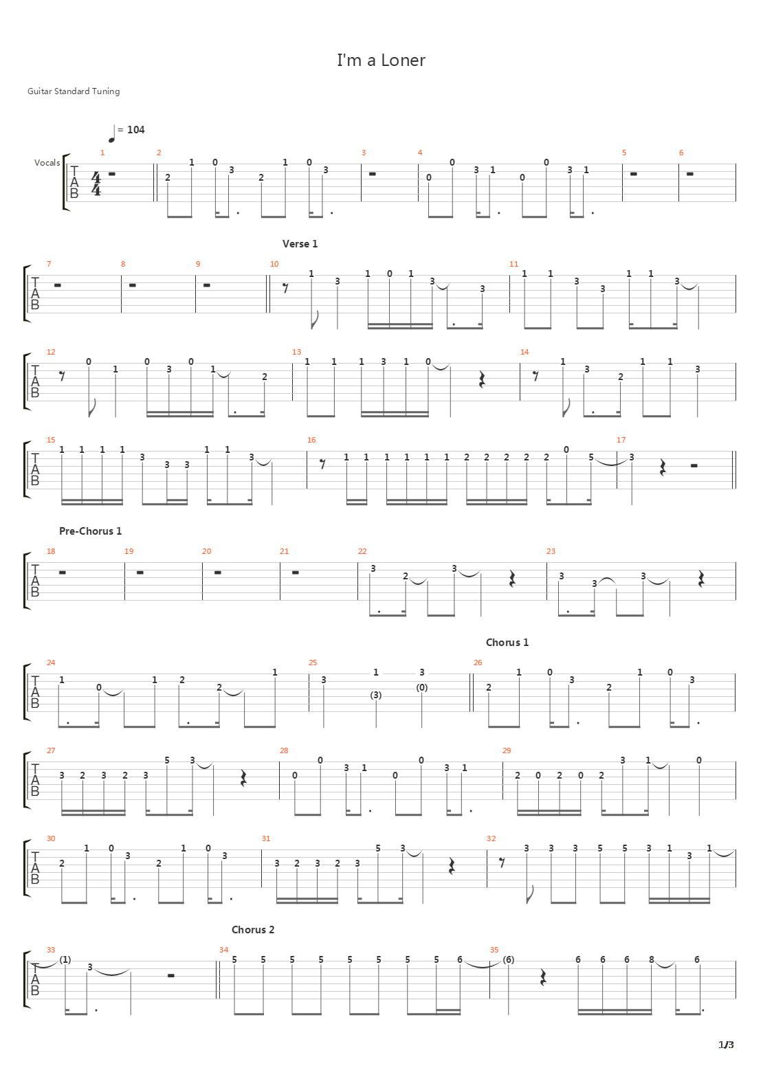 I’m a Loner(외톨이야;孤独的人;孤独啊)吉他谱