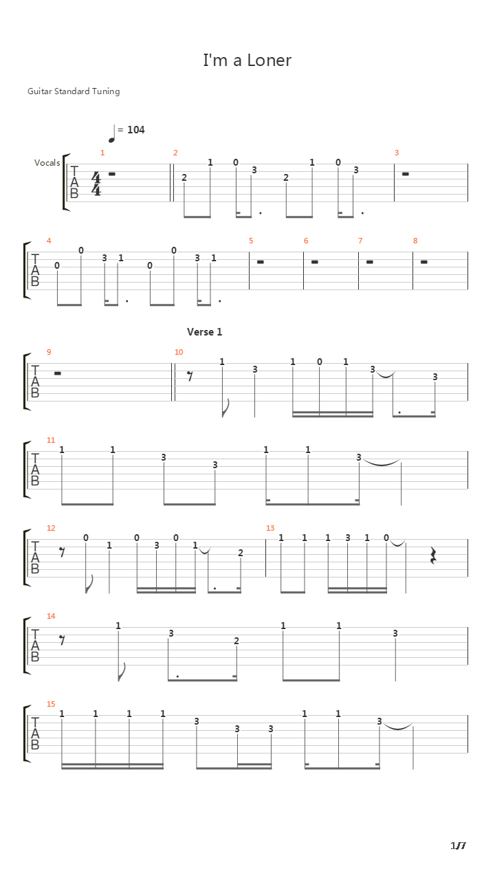 I’m a Loner(외톨이야;孤独的人;孤独啊)吉他谱