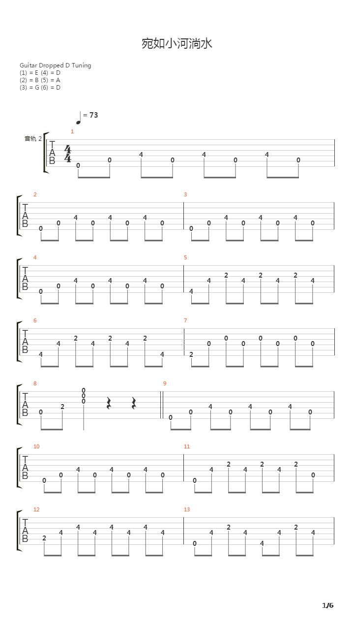 宛如小河淌水(LITTBE RIVER)吉他谱