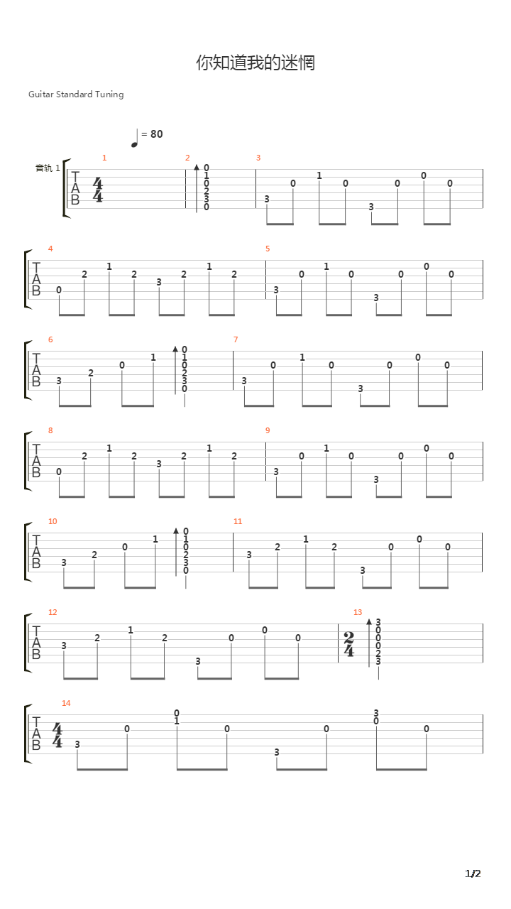 你知道我的迷惘吉他譜(gtp譜,民謠考級,四級曲目)_水木年華(盧庚戌